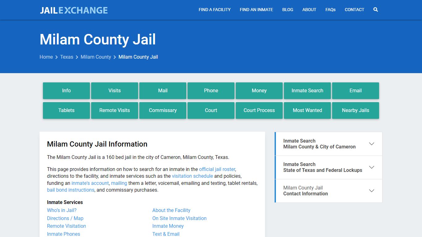 Milam County Jail, TX Inmate Search, Information